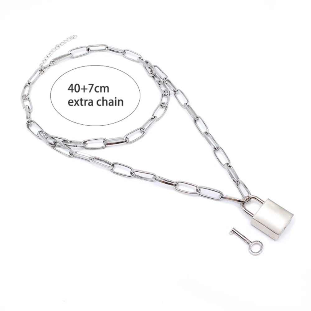 Silver Tone Lock Key Chunky Necklace - Picture 2 of 4